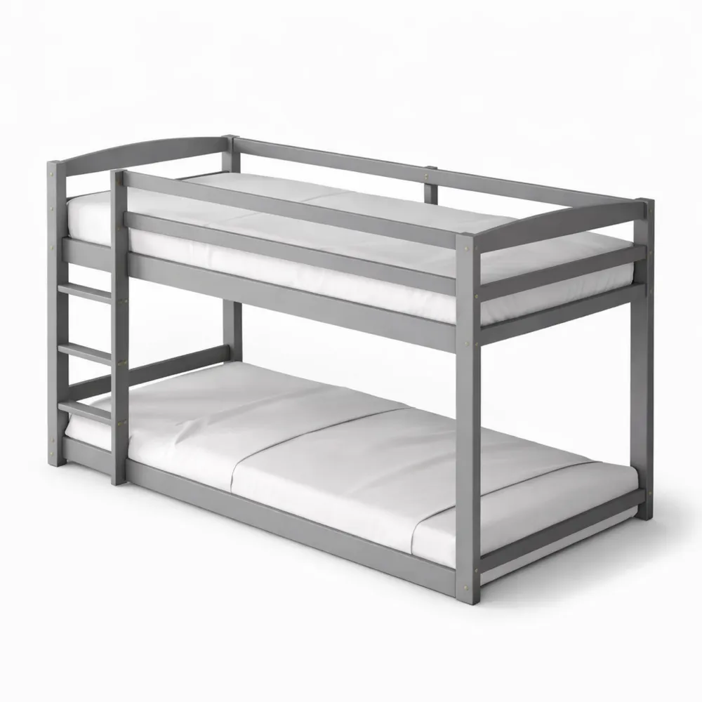 Lit superposé pour enfants 90x200 cm avec échelle en bois massif gris-Birchvik