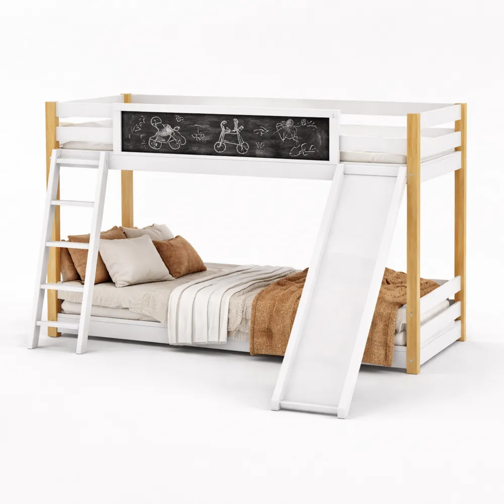 Lit Superposé Enfants avec Toboggan et Tableau à Graffitis-Birchvik