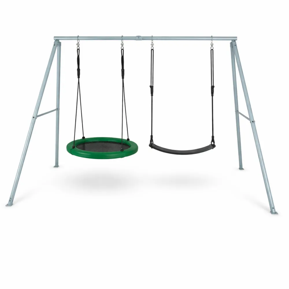 Balancelle Extérieure Ajustable pour Enfants, Double Aire de Jeux avec Siège et Nid de Cigogne, Charge 200kg-Birchvik