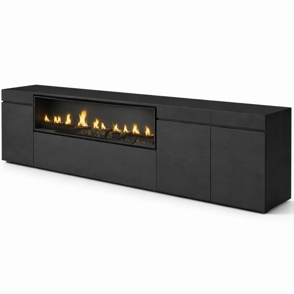 Meuble Télé avec Rangement Spacieux et Cheminée Électrique Noire-Cedarrik