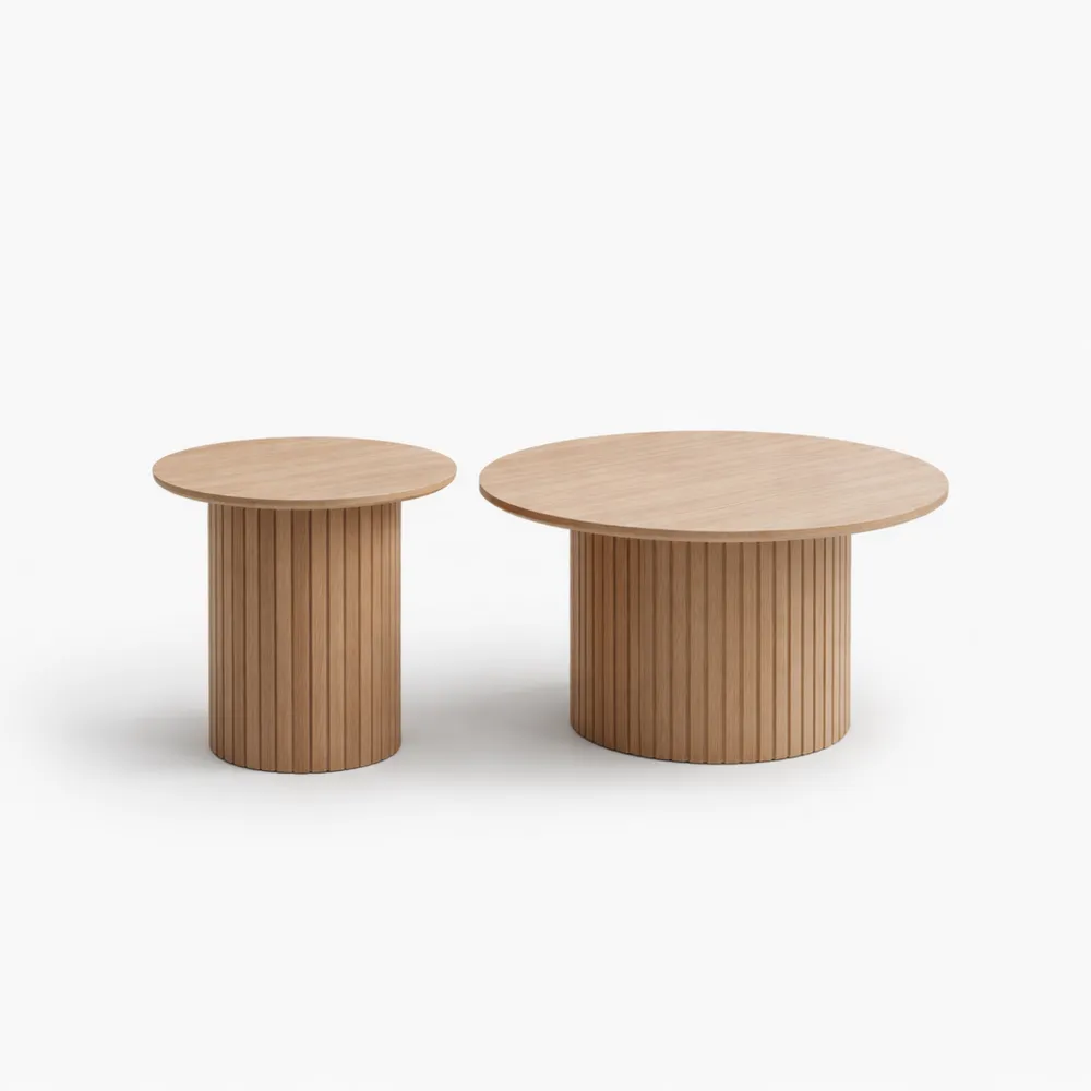 Set de 2 tables basses rondes en bois naturel pour salon et chambre-Cedarrik
