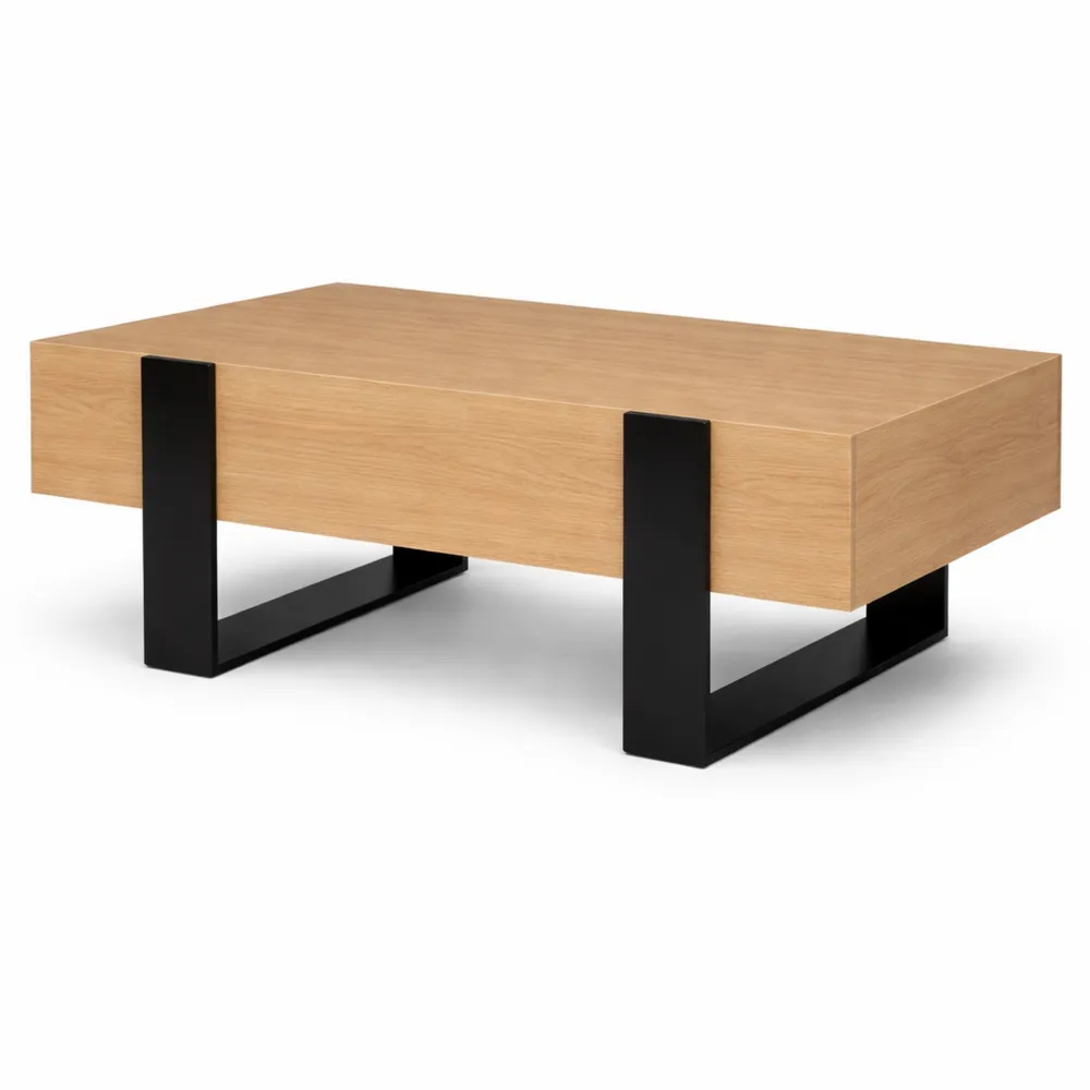 Table basse rectangulaire avec tiroirs 100 cm bois et noir-Cedarrik
