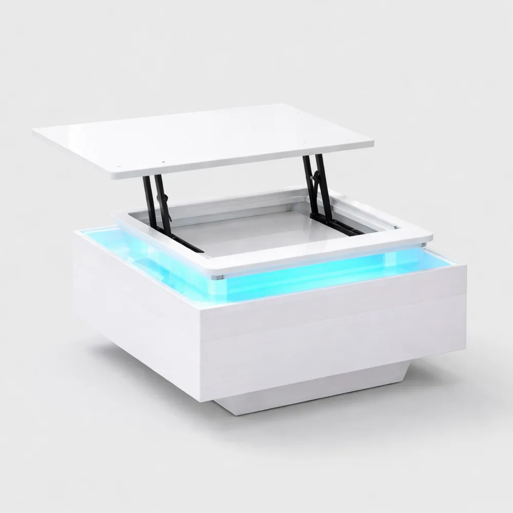Table basse LED moderne avec tiroirs et surface brillante-Cedarrik