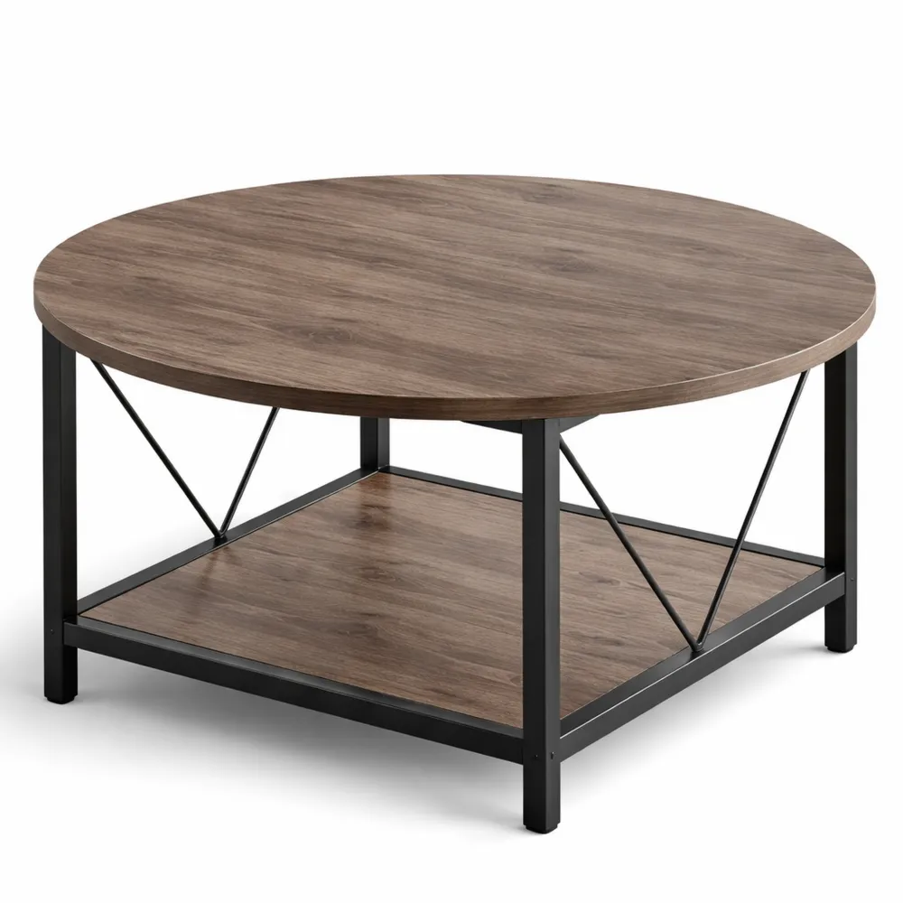 Table Basse Ronde Grise avec Grand Plateau-Cedarrik