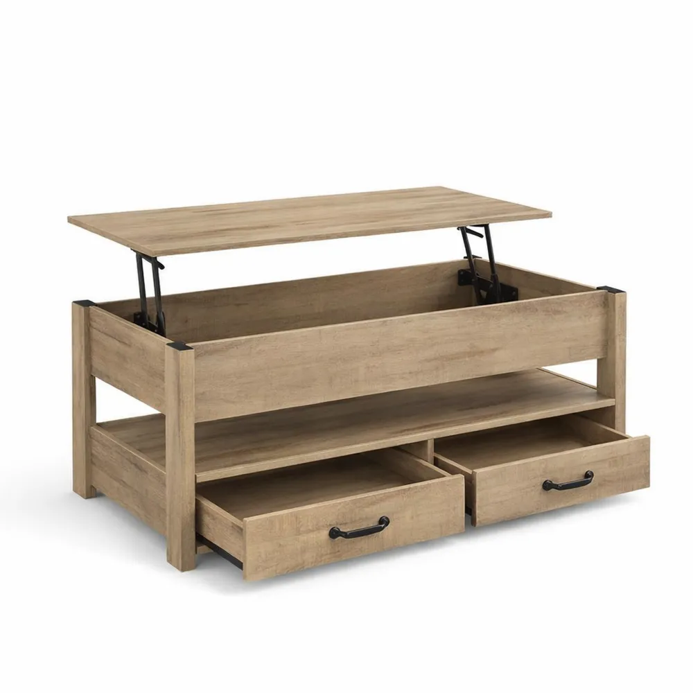 Table basse relevable avec espace de rangement, marron camel-Cedarrik