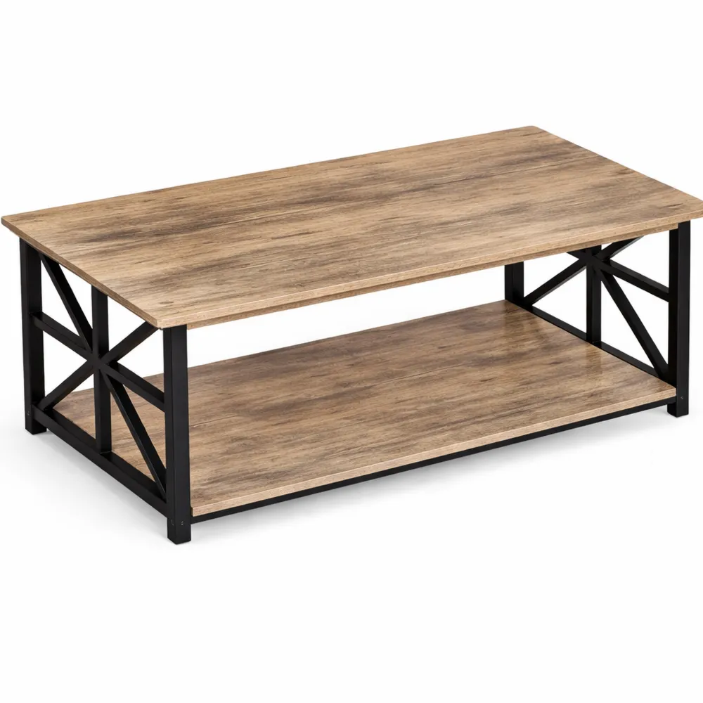 Table basse moderne rectangulaire avec double rangement-Cedarrik