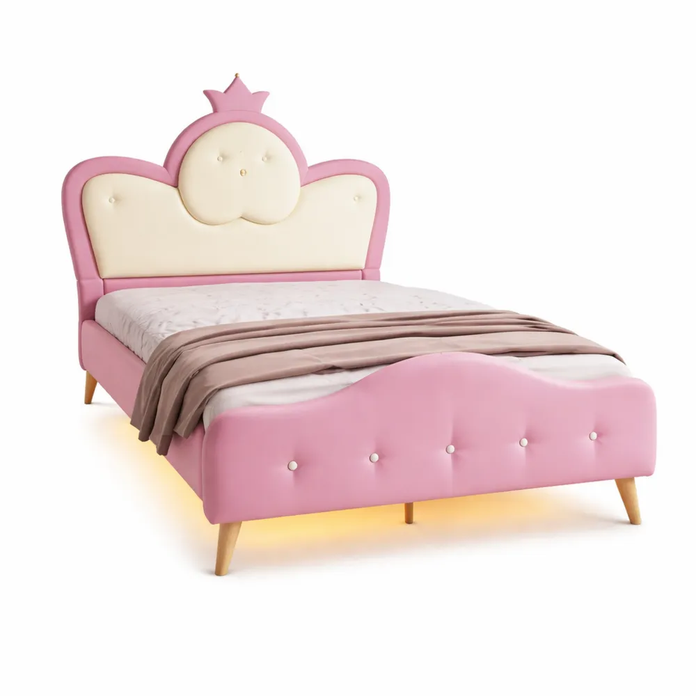 Lit Enfant 90x200 avec LED et Sommier, Motif Pois-Cedarrik