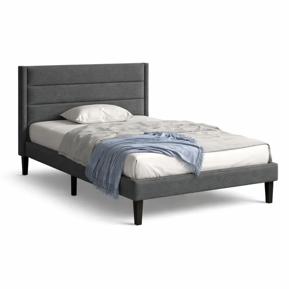 Cadre de Lit Simple Minimaliste avec Sommier à Lattes en Bois pour Chambre-Cedarrik