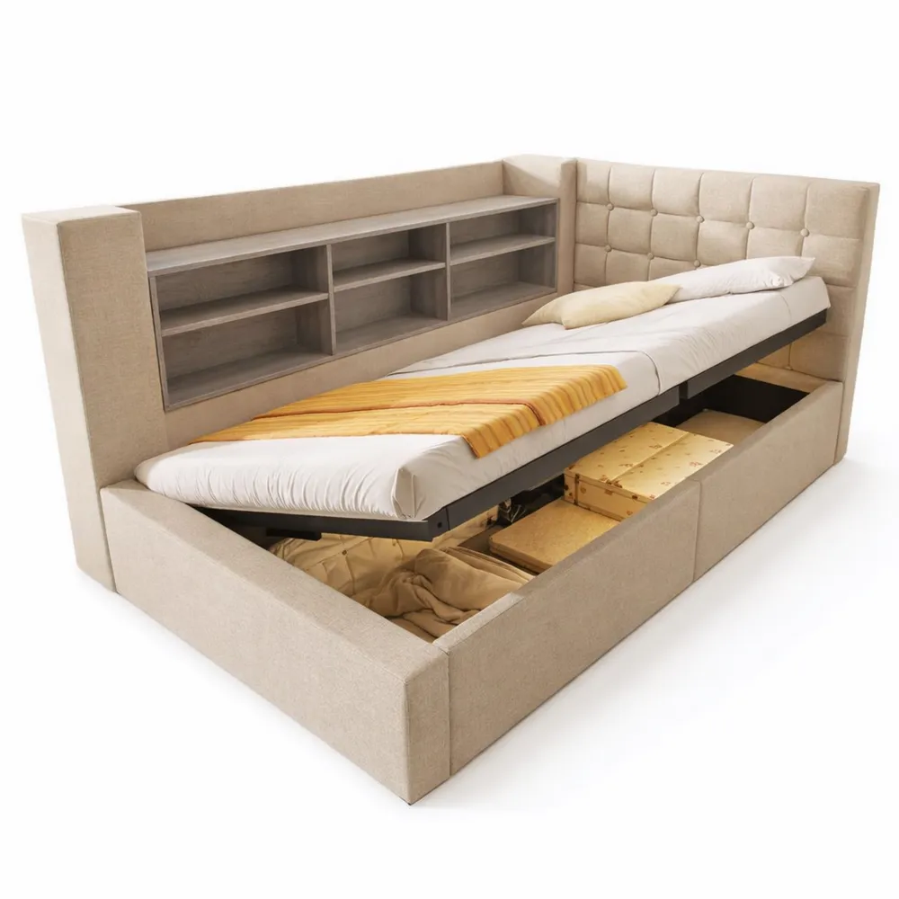 Lit simple en lin avec éclairage LED et rangement intégré-Cedarrik