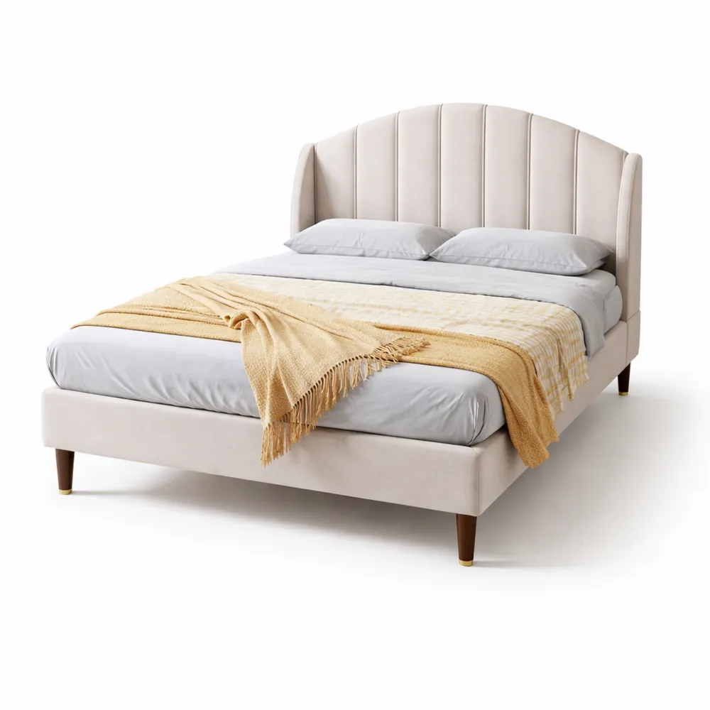 Lit en velours sans matelas, parfait pour chambre moderne-Cedarrik