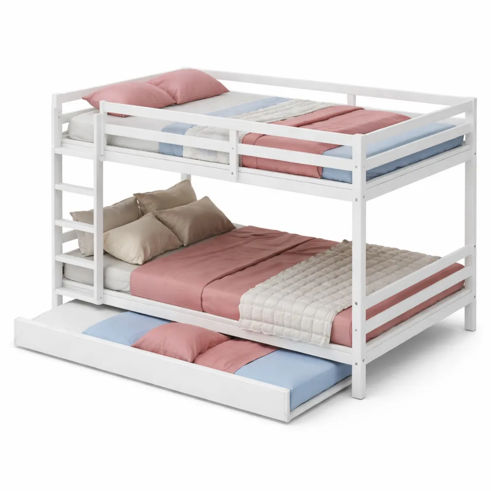 Lit superposé moderne multifonctionnel en bois 140x200 cm avec escalier et garde-corps-Cedarrik