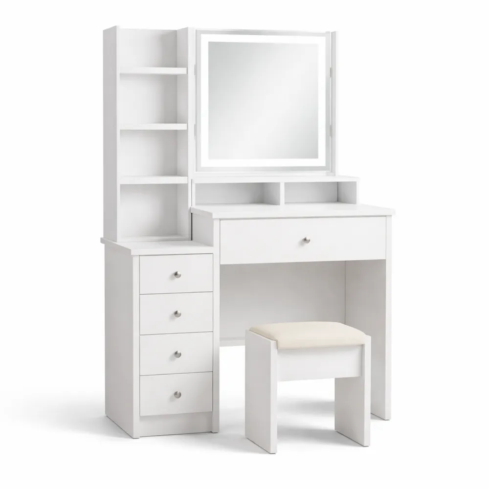 Coiffeuse moderne avec miroir éclairé et rangement-Cedarrik