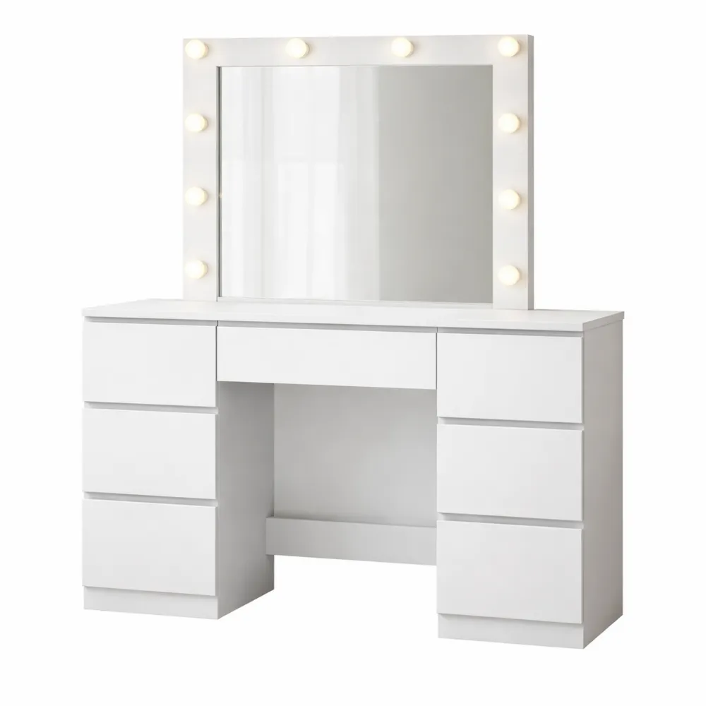 Coiffeuse Moderne avec Miroir Éclairé et Tiroirs de Rangement-Cedarrik