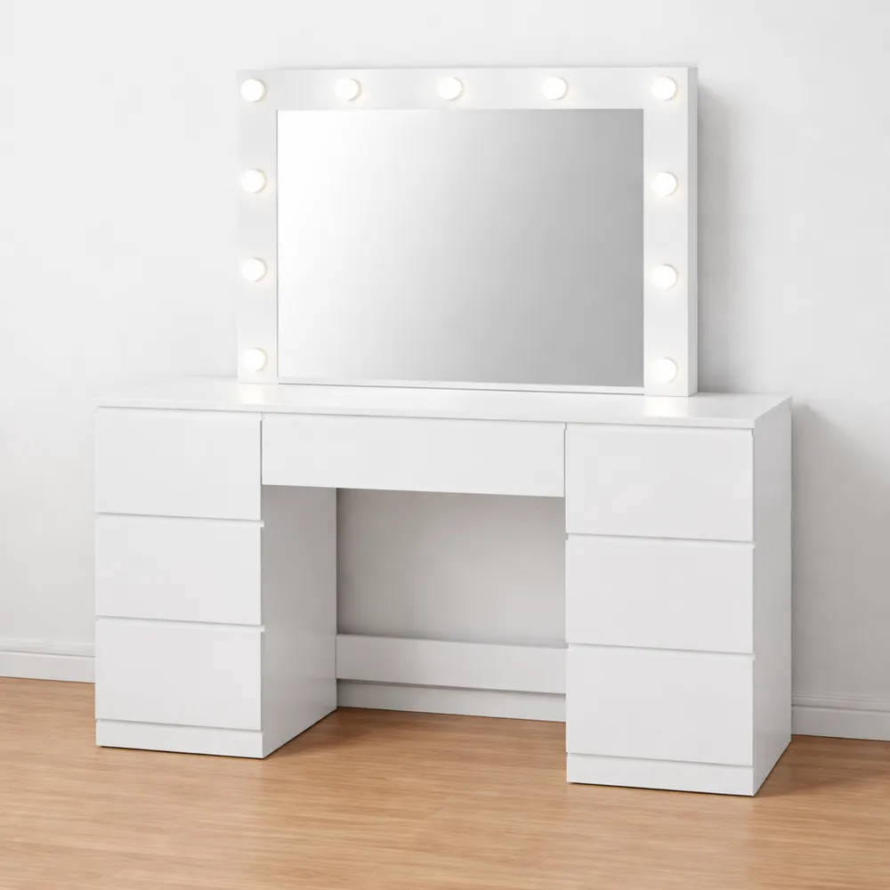 Coiffeuse Moderne avec Miroir LED et Rangement Spacieux-Cedarrik