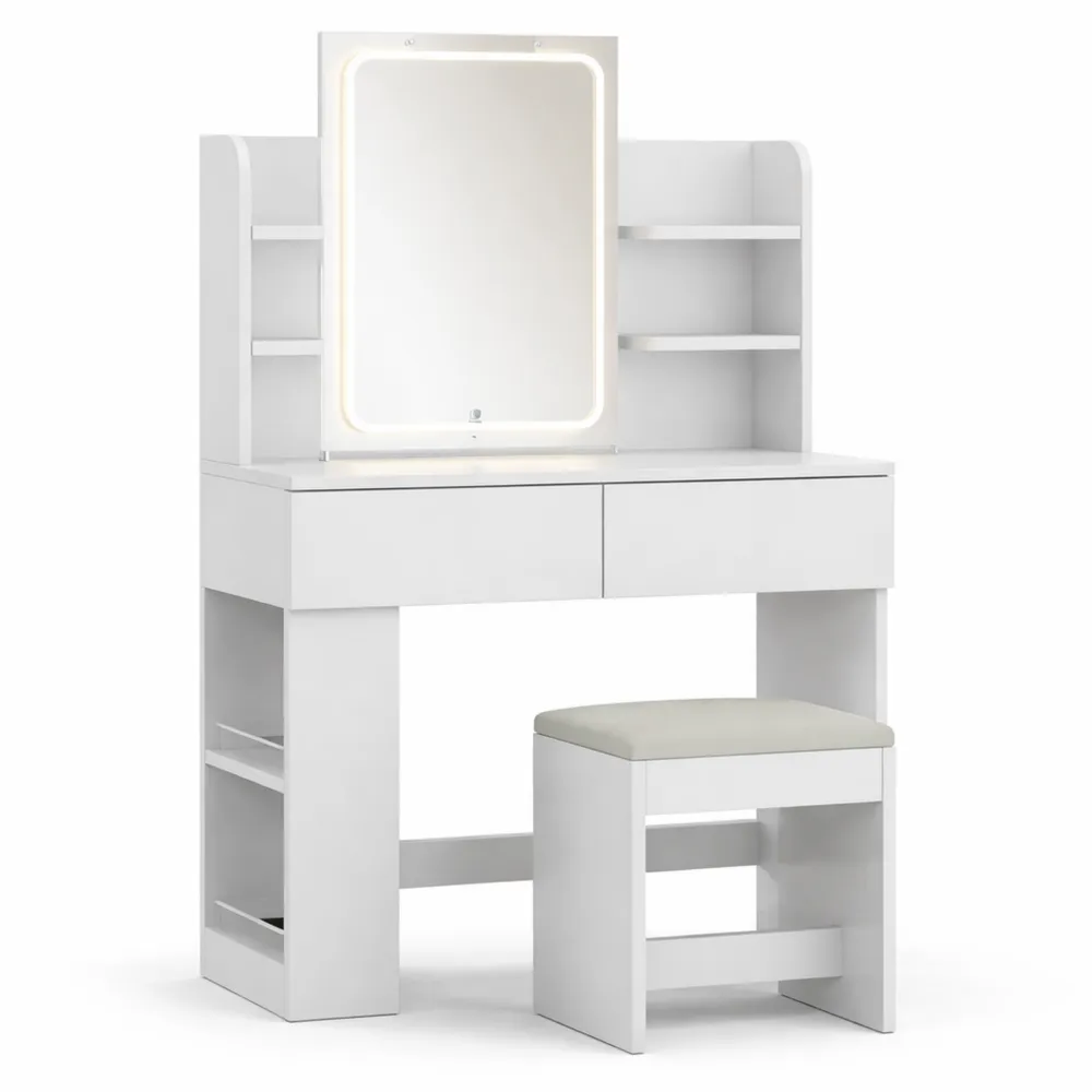 Table de Maquillage Moderne avec Miroir LED et Rangements-Cedarrik