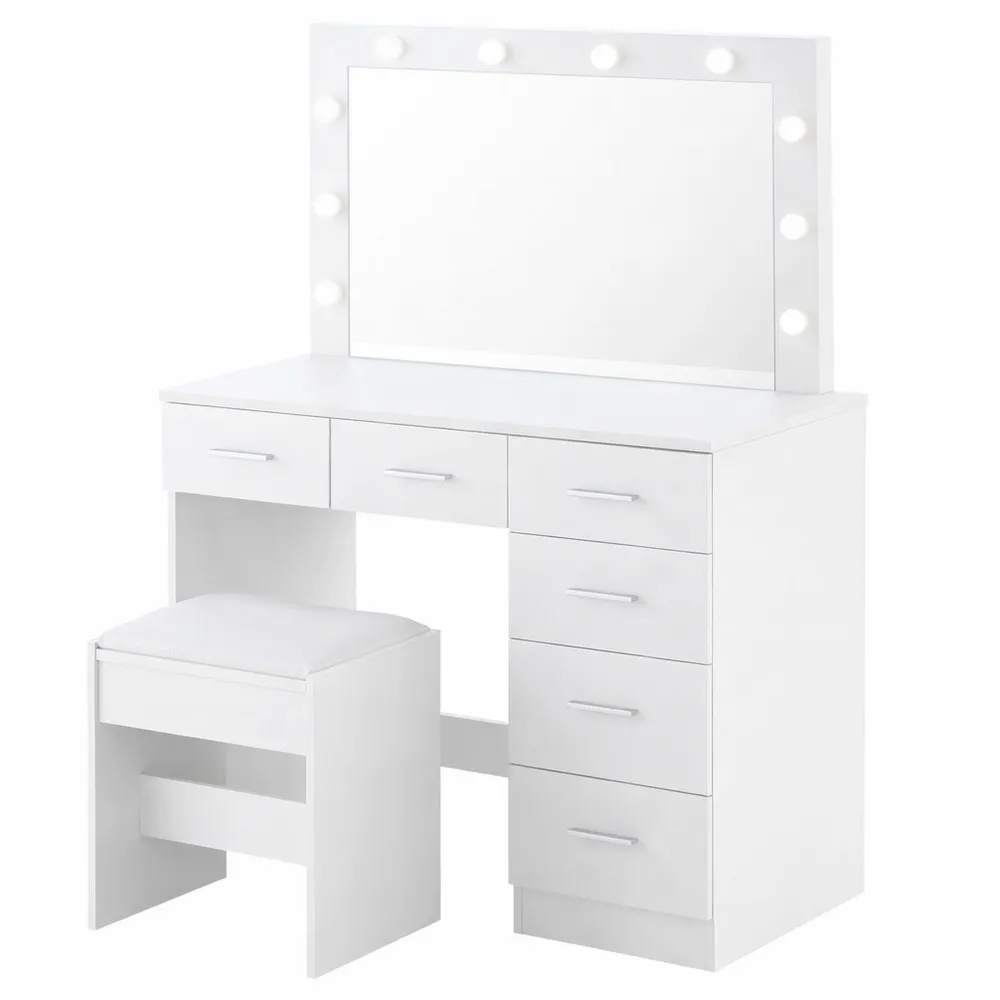 Table de Maquillage Blanche avec Miroir Éclairé et Rangement-Cedarrik