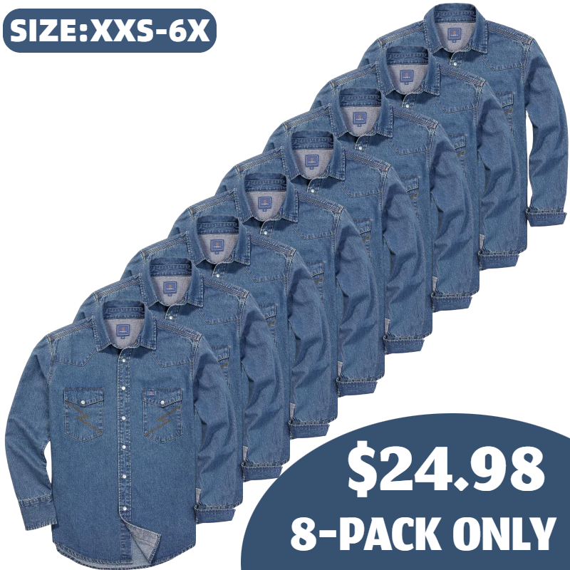 🔥HOT-SALE 🔥Men's Long Sleeve Stone-Washed and Pre-Washed Denim Work Shirt