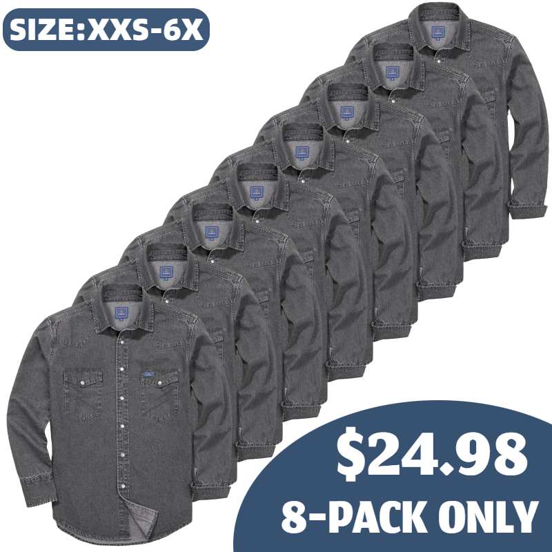 🔥HOT-SALE 🔥Men's Long Sleeve Stone-Washed and Pre-Washed Denim Work Shirt