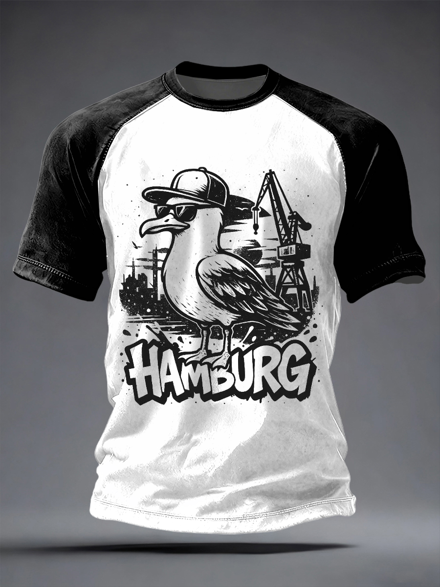 Herren-Hafengeburtstag-Print-T-Shirt mit kurzen Ärmeln