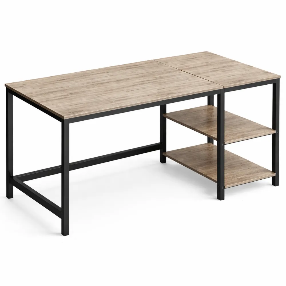 Bureau Industriel Réversible avec Étagères et Cadre en Acier