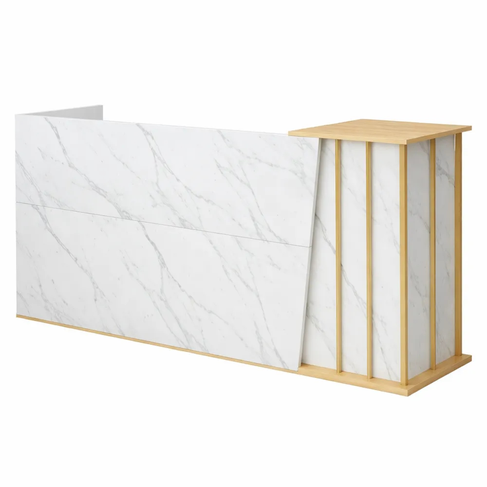 Comptoir d'accueil marbré avec tiroir verrouillable, pour bureaux et salons, 140 cm