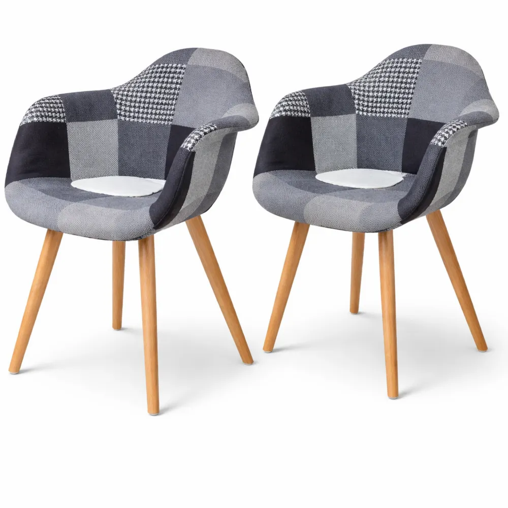 Ensemble de 2 chaises scandinaves de salle à manger avec motifs patchwork