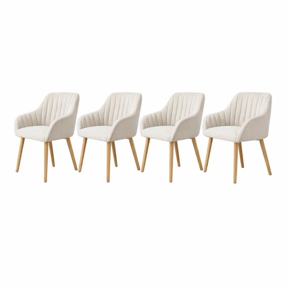 Set de 4 fauteuils de salle à manger beige avec accoudoirs rembourrés et pieds en bois