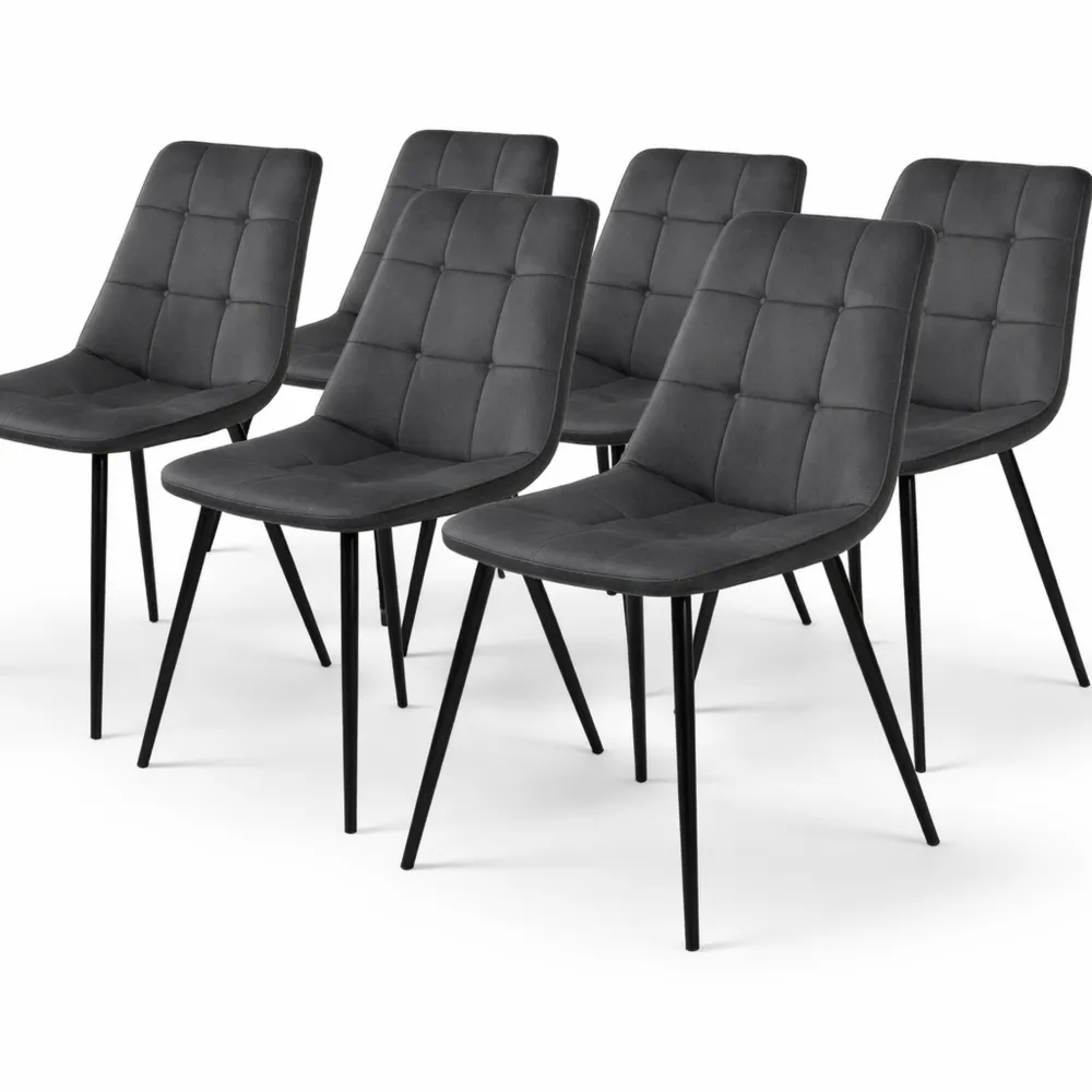 Ensemble de 6 chaises en velours gris sombre pour salle à manger