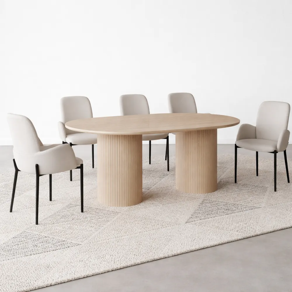 Table à Manger Ovale en Marbre Beige pour 6 Personnes