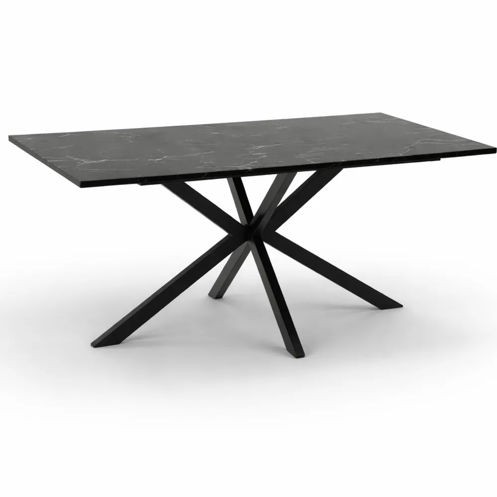 Table à Manger Rectangle 8 Personnes avec Pieds en Métal et Plateau Effet Marbre