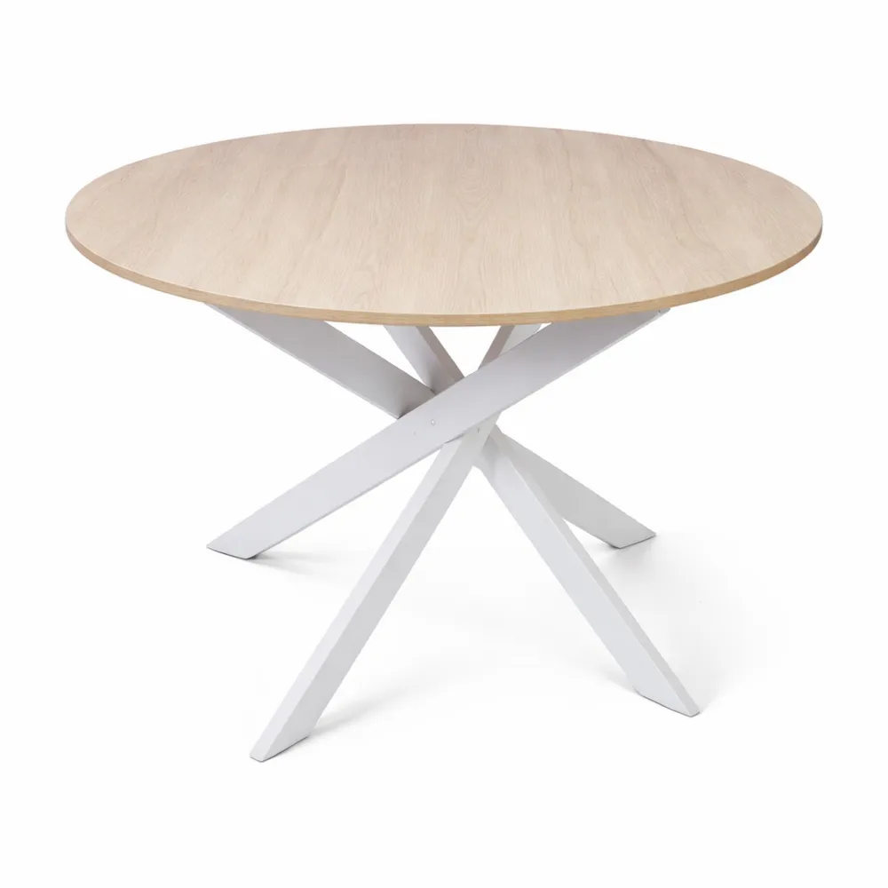 Table à manger ronde fixe pour 4 personnes en chêne et pieds blancs