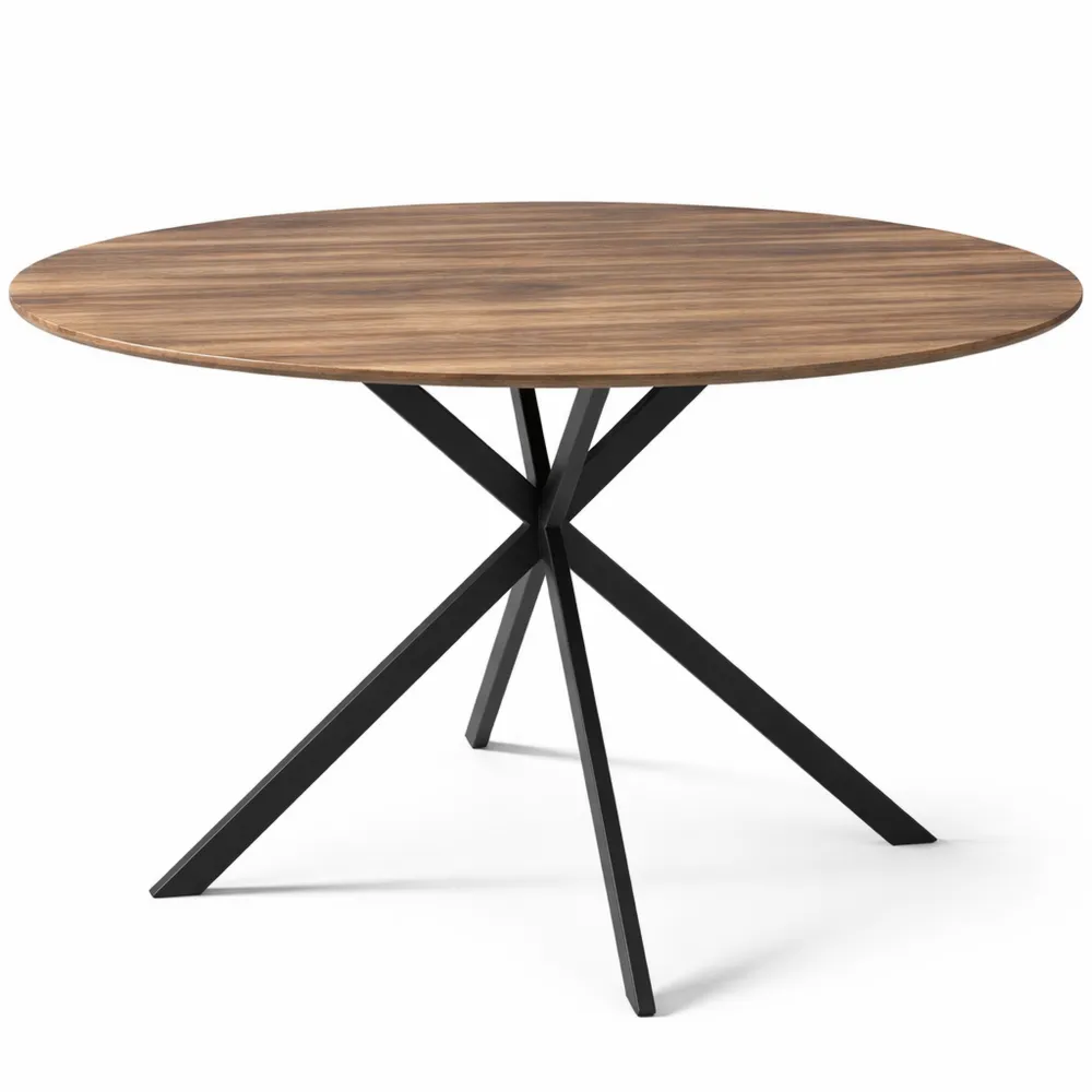 Table à Manger Ronde pour 4 Personnes Style Industriel en Bois et Acier