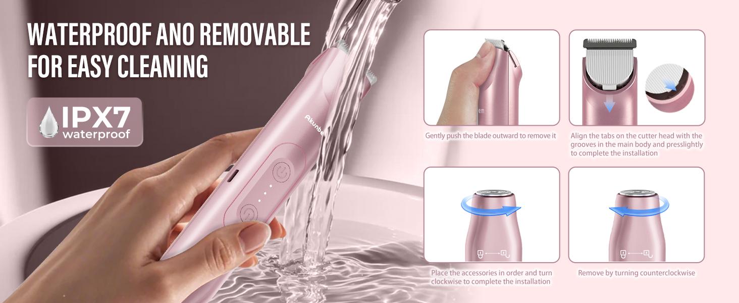 Akunbem Bikini Trimmer for Women, Electric Shaver and Razor Rechargeable 2-in-1 Body and Facial Epilator, Dual Heads for Painless Trimming of Pubic Hair, Face, Underarms and Legs, IPX7 Waterproof. Christmas Gift New Year Gift Shaving Grooming