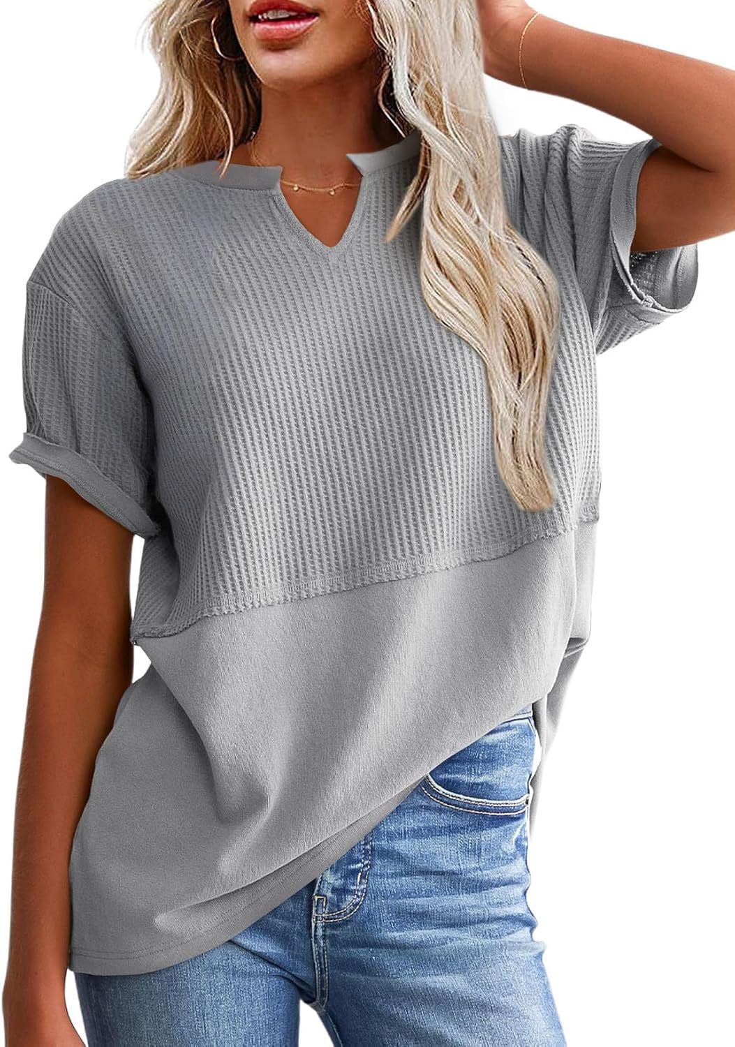 2026 Summer Vibes Women's V-Neck Short Sleeve Knit Top, Solid Color, Plus Size, Fits Essential Women's Clothes for Casual Wear