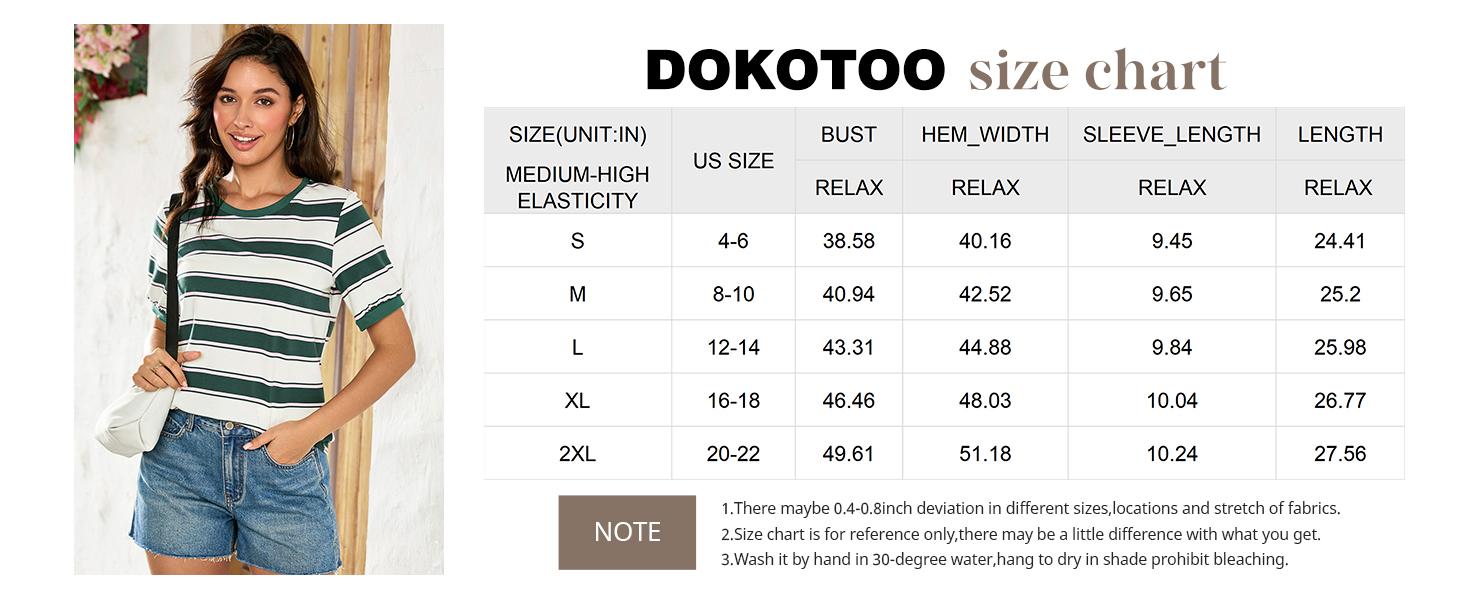 Dokotoo Women's Summer Tops 2026 Striped Color Block Short Sleeve T-Shirts Crewneck Casual Loose Basic Tee Blouses 95% Cotton 5% Elastane Breathable Lightweight Soft Durable