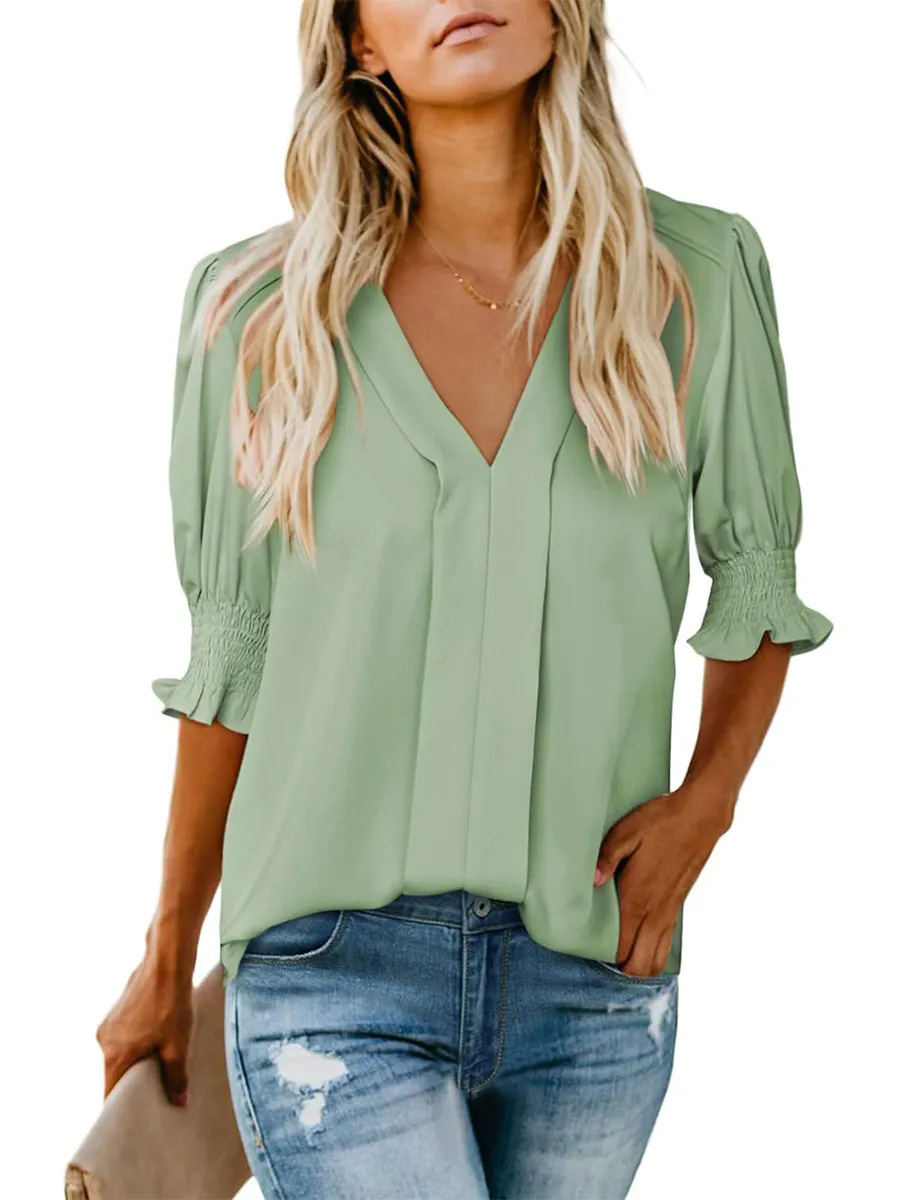 Womens Graphic Solid V Neck T Shirts Tops Casual Ruffle Short Sleeve Blouses Boho Floral Lightweight Cute Tee 2026 Womenswear Summer Springtok Outfits