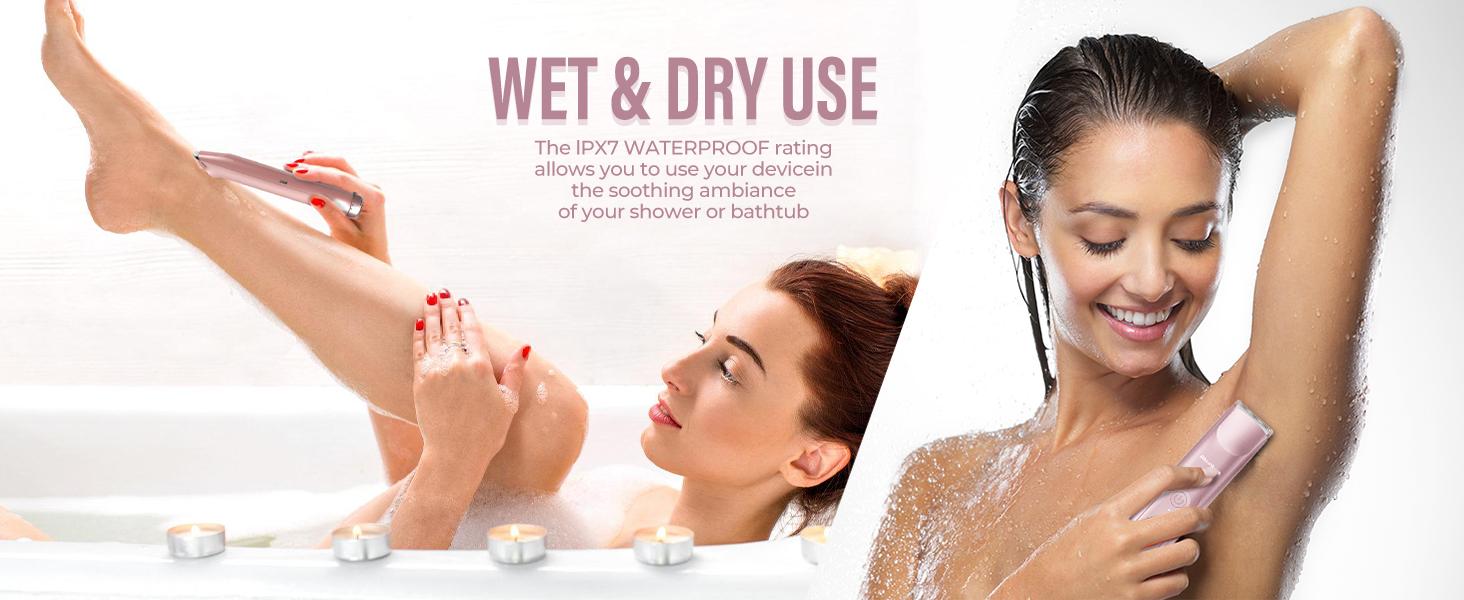 Akunbem Bikini Trimmer for Women, Electric Shaver and Razor Rechargeable 2-in-1 Body and Facial Epilator, Dual Heads for Painless Trimming of Pubic Hair, Face, Underarms and Legs, IPX7 Waterproof. Christmas Gift New Year Gift Shaving Grooming