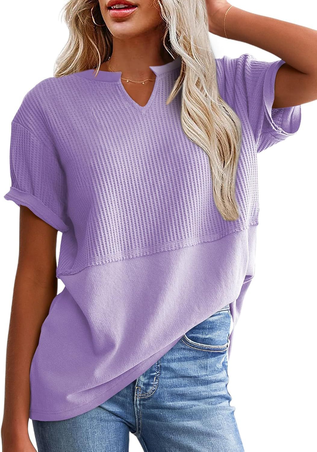 2026 Summer Vibes Women's V-Neck Short Sleeve Knit Top, Solid Color, Plus Size, Fits Essential Women's Clothes for Casual Wear