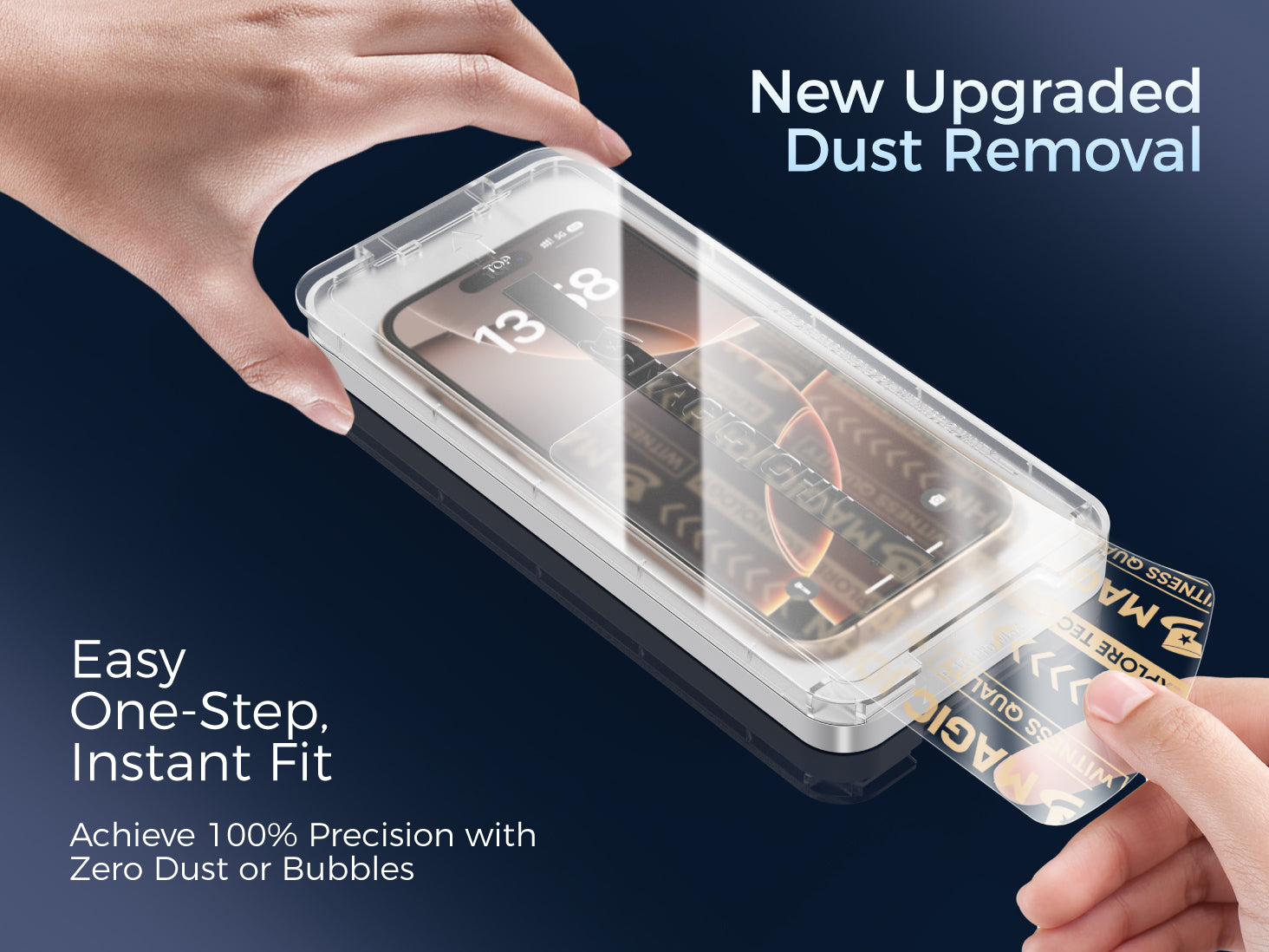Automatic dust-free screen protector install