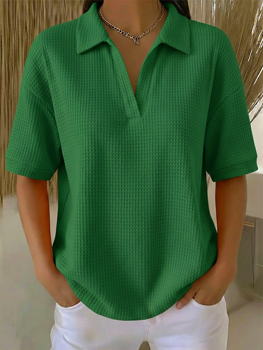 Casual Waffle-knit Short-sleeved Cotton Top