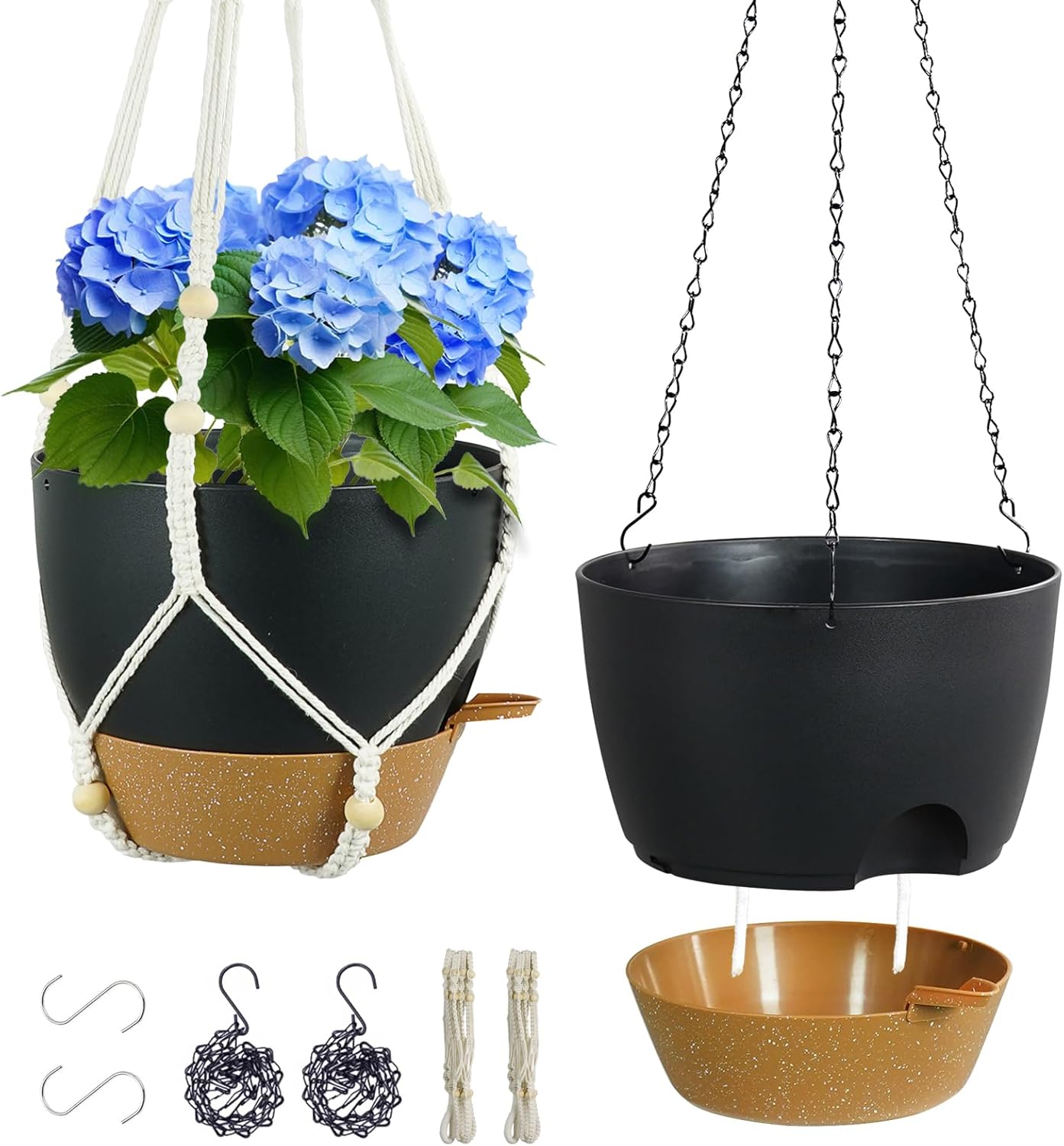 10 inch Self Watering Hanging Planters, 2 Pack Hanging Flower Pots for Indoor Outdoor Plants