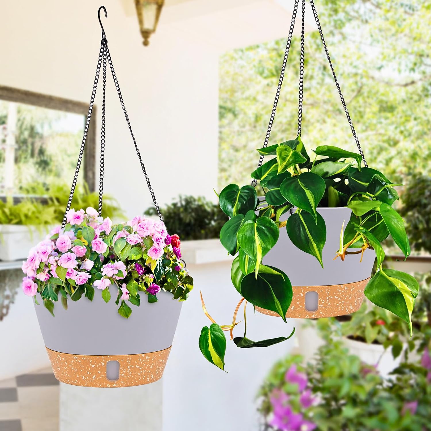 2 Pack 8 Inch Hanging Planters for Indoor Outdoor Plants