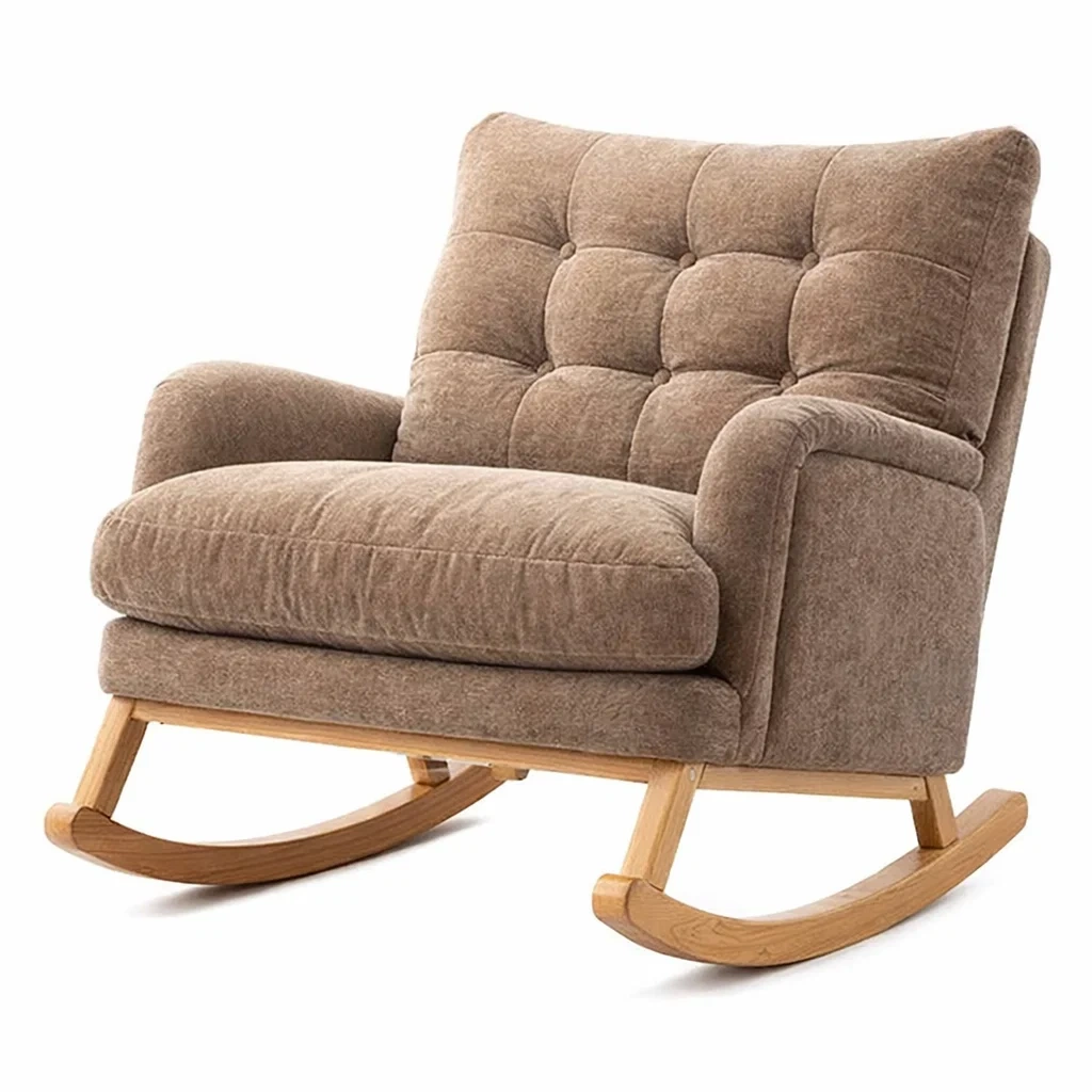 Schaukelstuhl aus Stoff Braun mit Massivholz