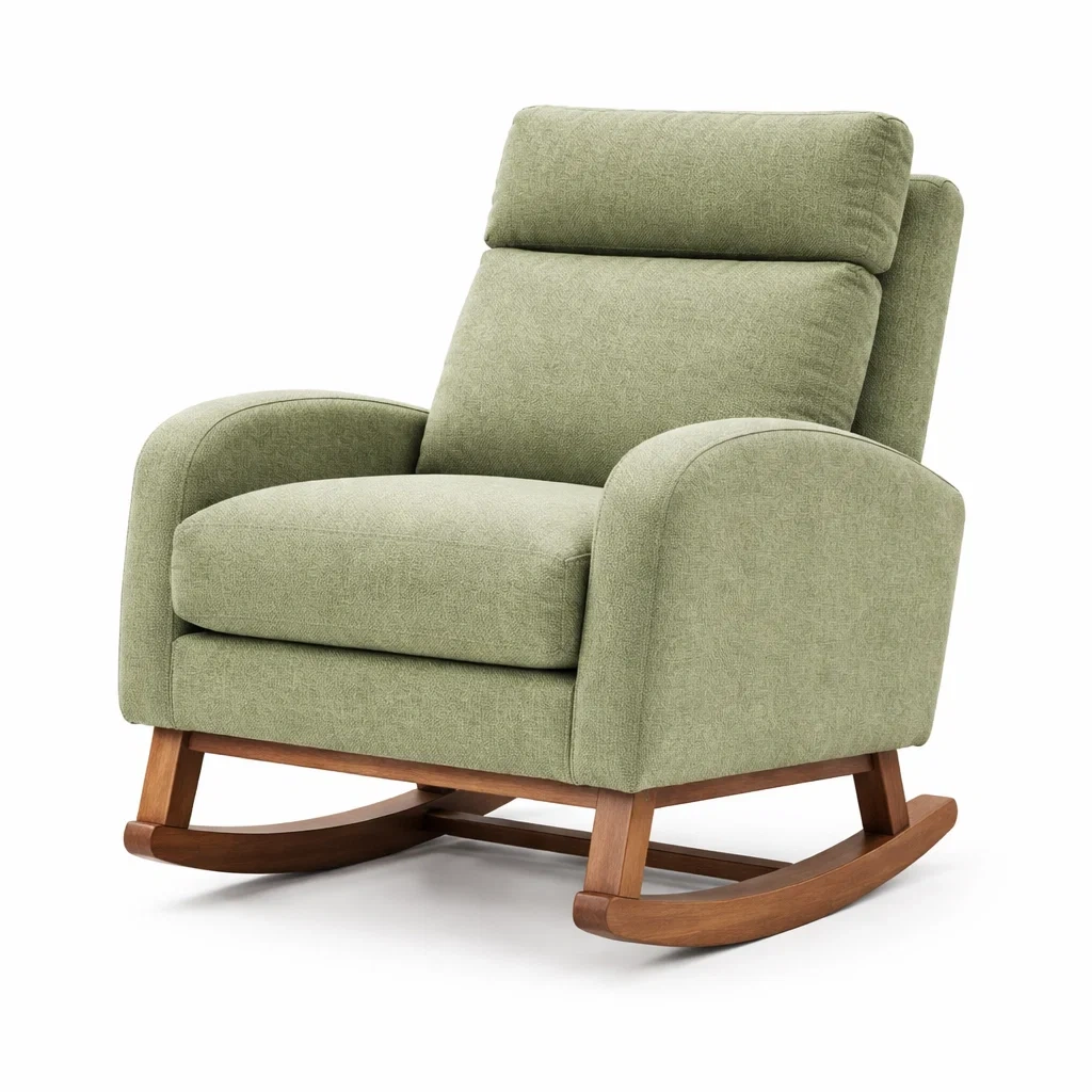 Schaukelstuhl aus Holz und Stoff Grün