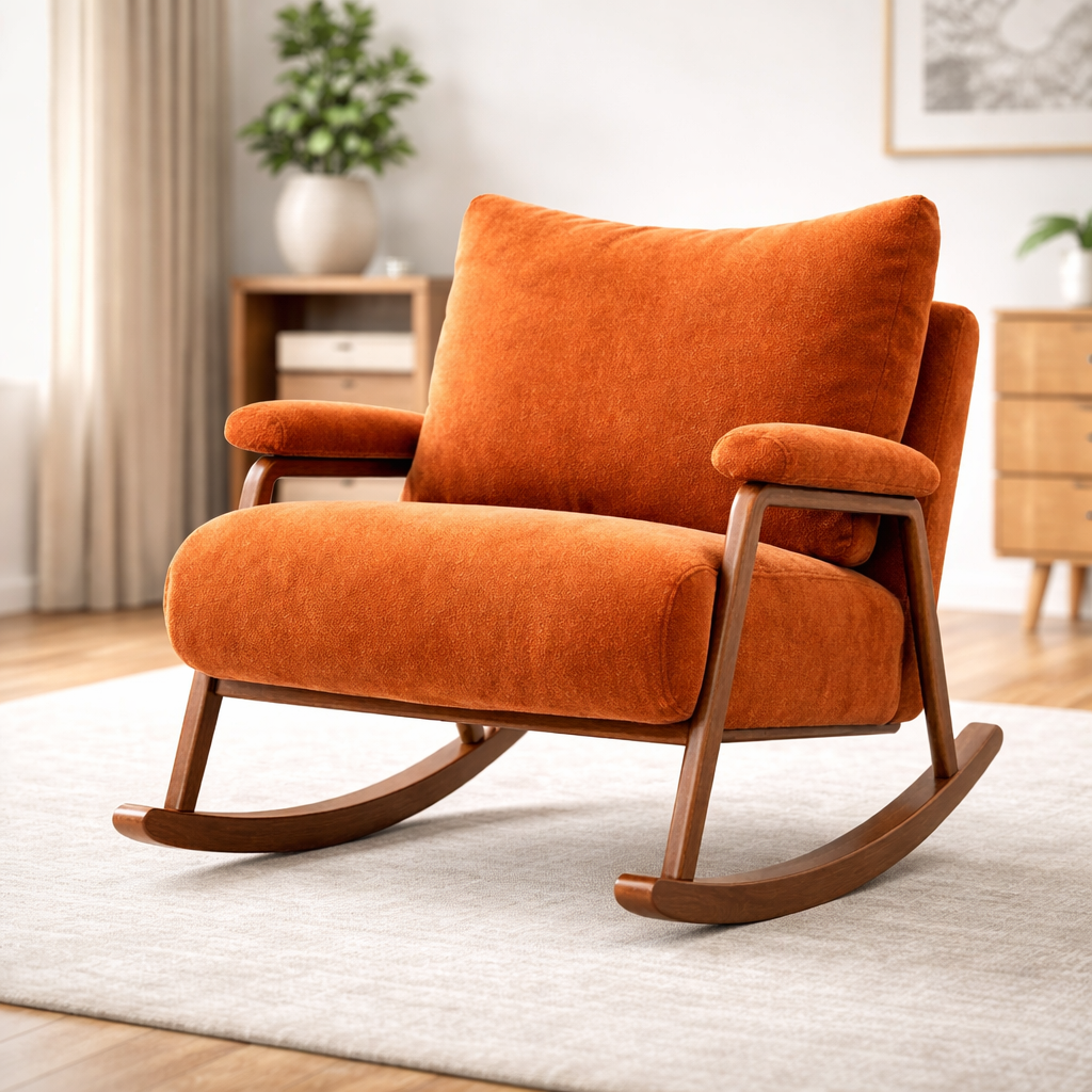 Schaukelstuhl mit Holzrahmen Orange