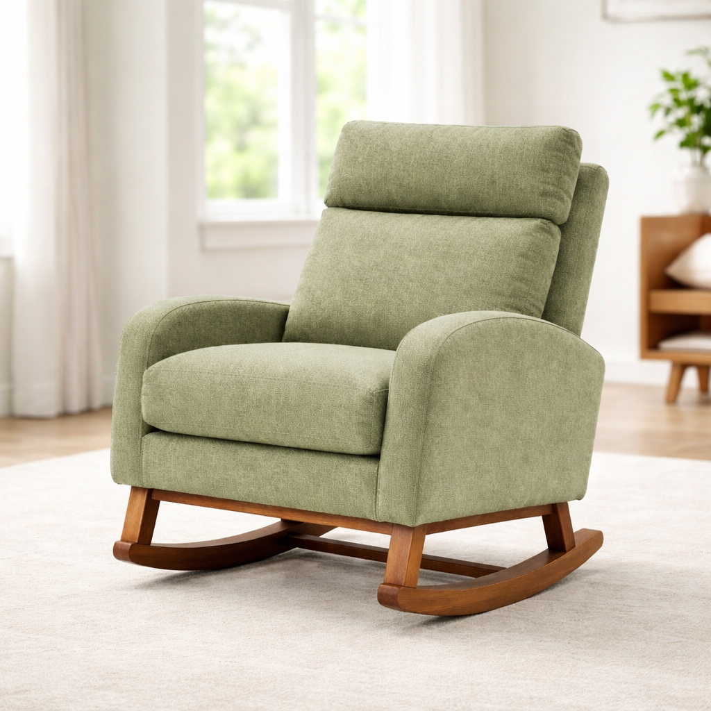 Schaukelstuhl aus Holz und Stoff Grün