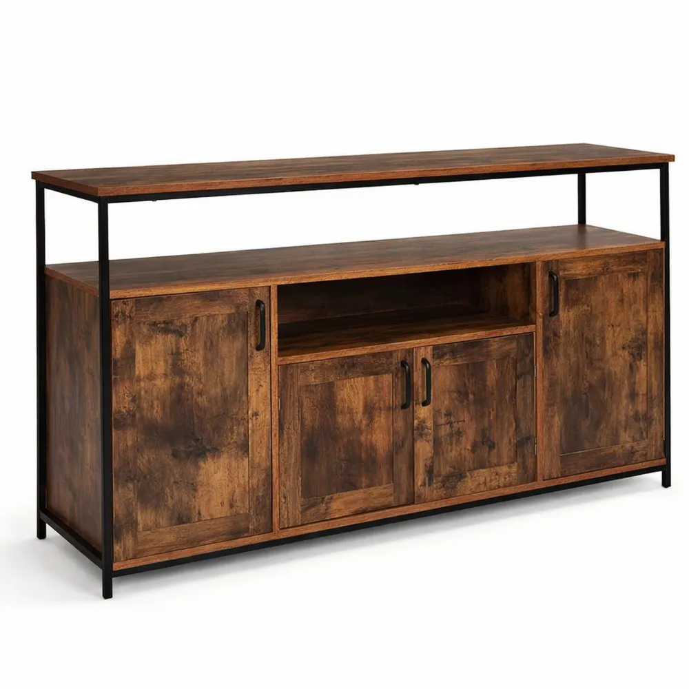 Buffet industriel 4 portes en bois vieilli avec niche