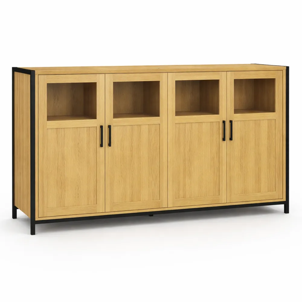 Buffet 4 Portes avec Vitrines Style Industriel