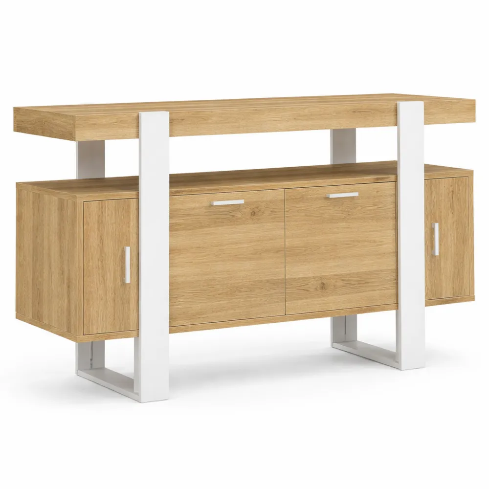 Buffet en Bois à 4 Portes 140 cm Blanc