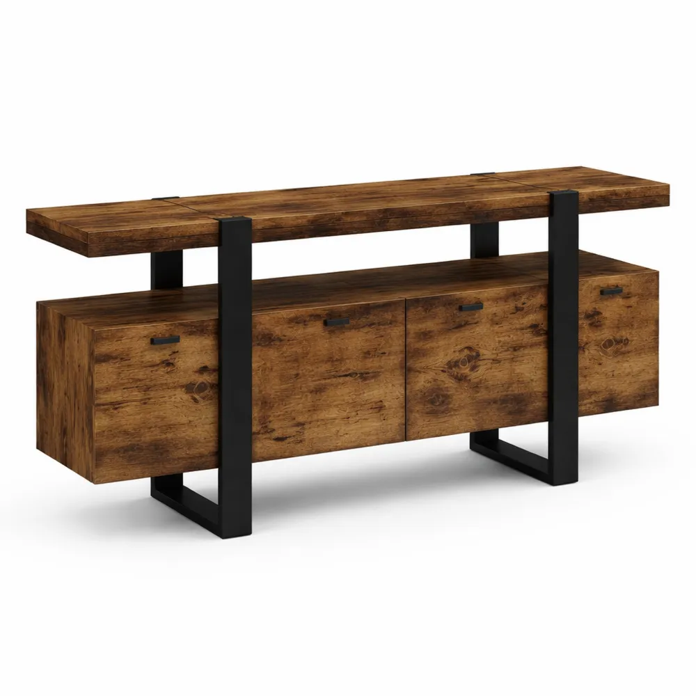 Buffet en Bois Effet Vieilli avec 4 Portes Noires